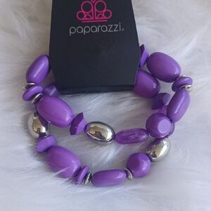 Paparazzi Vibrant Purple and Shiny Silver Strech Bracelet
